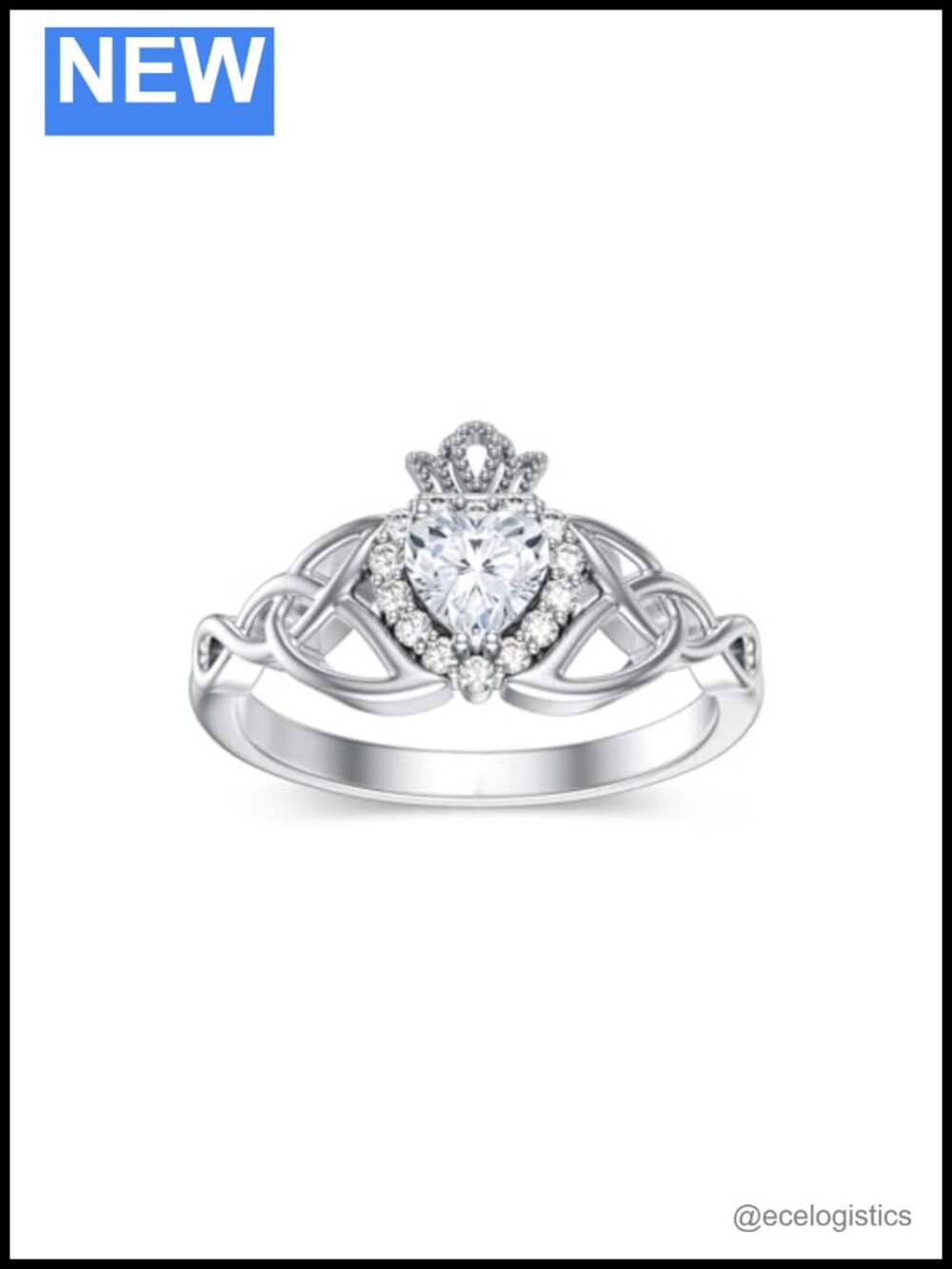 Sterling Silver Claddagh Ring Heart Moissanite Celtic Knot Promise